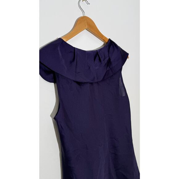 Ann Taylor Deep Purple Ruffled Portrait Neckline Sleeveless Blouse, Size 10P - Picture 2 of 8